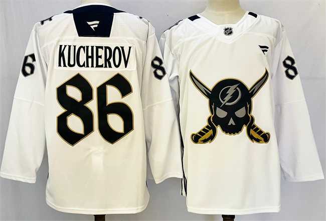 Men's Tampa Bay Lightning #86 Nikita Kucherov 2024-25 White Gasparilla Inspired Pirate-Themed Warmup Stitched Jersey,We sell and wholesale Men's Tampa Bay Lightning #86 Nikita Kucherov 2024-25 White Gasparilla Inspired Pirate-Themed Warmup Stitched Jersey on line form chian!